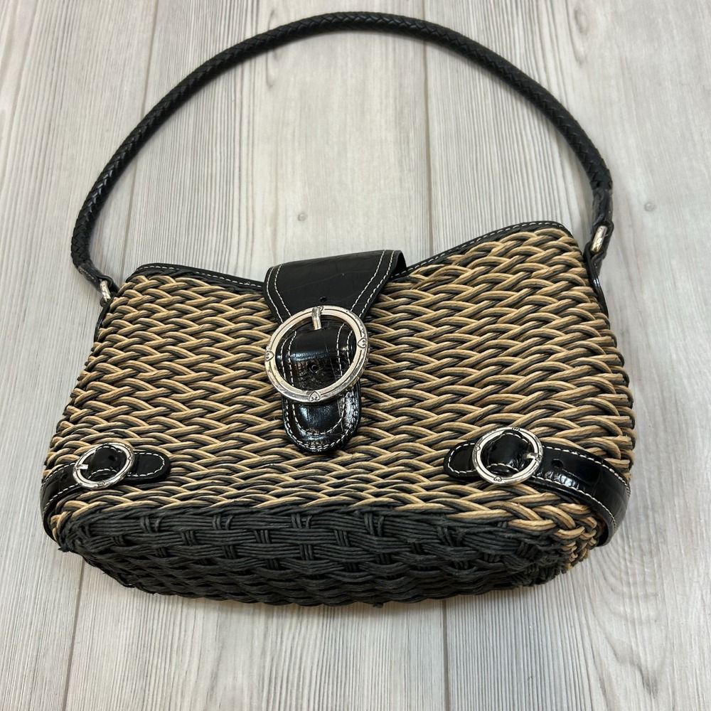 BRIGHTON Woven CORD Shoulder Bag with Leather Strap Closure Floral Fabric Lining - Picture 4 of 14